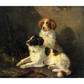 Two Spaniels Waiting for the Hunt