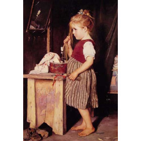 Young Girl Combing Her Hair