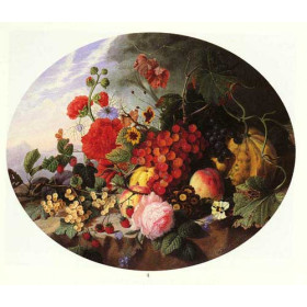 Still Life With Fruit and Flowers on a Rocky Ledge