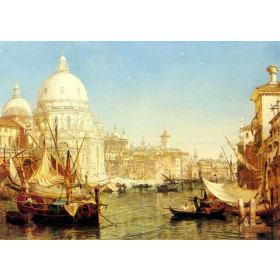 A Venetian Canal Scene with the Santa Maria della Salute