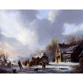 Skaters On A Frozen River Near A Koek En Zopie