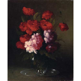 Peonies and Poppies in a Glass Vase