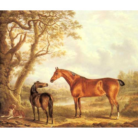 Hunters and a Spaniel in an Extensive Landscape