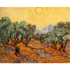 Olive Trees with Yellow Sky and Sun