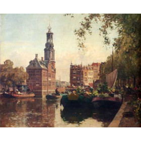 The Flowermarket On The Singel Amsterdam With The Munttoren Beyond