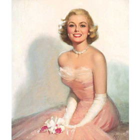 Seated Blonde in Pink Formal