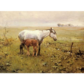 A Mare And Her Foal In A Landscape