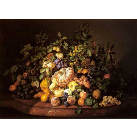 A Still Life Of Fruit On A Marble Ledge