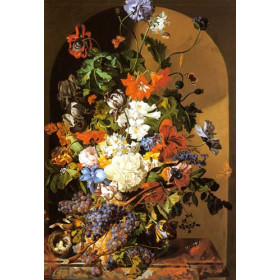 A Still Life With Flowers And Grapes