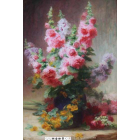 Achilie Theodore Cesbron - Hollyhocks And Mixed Flowers