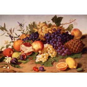 Adolf Senff - Still Life of Grapes, Pineapple, Figs