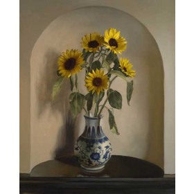 Adrian Martinez - Sunflowers in Blue and White Vase