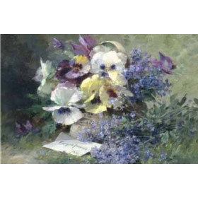 Albert Lavault - Pansies and Forget-Me-Not