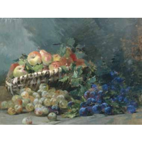 Albert Lavault - Still Life of Apples and Greengages in a Basket