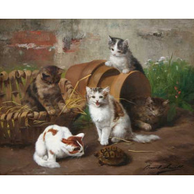 Alfred Arthur Brunel de Neuville - Kitties in the Garden