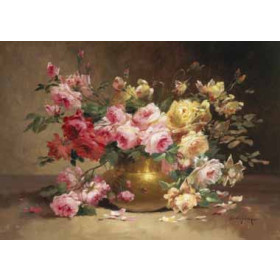 Alfred Godchaux - Rich Still Life of Pink and Yellow Roses