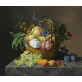 Anthony Oberman - A Still Life with Fruit and Flowers in a Basket