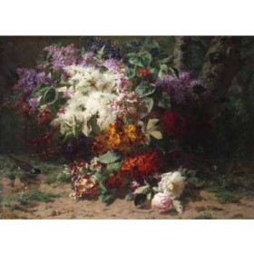 Arnold Boonen - A Floral Still Life in a Wooded Landscape