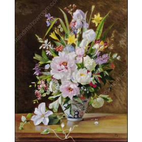 Augusta Dohlmann - A Still Life With Clematis, Honkeysuckle And Peoni