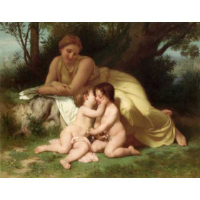 Bouguereau, William - Young Woman Contemplating Two Embracing Children