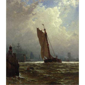 Bricher, Alfred Thompson - New York Harbor with the Brooklyn Bridge Under Construction