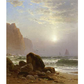 Bricher, Alfred Thompson - Rocky Coastal Scene with a View of Passing Ships