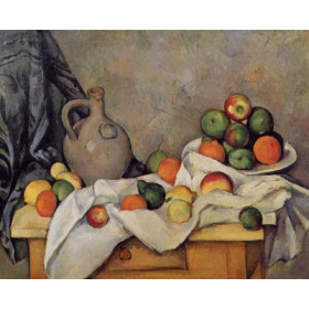 Cezanne, Paul - Curtain, Jug and Fruit