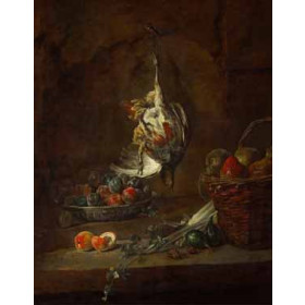 Chardin, Jean-Baptiste-Simeon - Dead Partridge Hung by One Leg, Bowl with Prunes, and a Basket with Pears