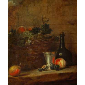 Chardin, Jean-Baptiste-Simeon - Fruit Basket with Grapes, and a Silver Goblet