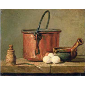 Chardin, Jean-Baptiste-Simeon - Still Life of Cooking Utensils, Cauldron, Frying Pan and Eggs