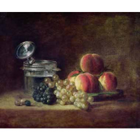 Chardin, Jean-Baptiste-Simeon - Still Life with a Basket of Peaches, White and Black Grapes