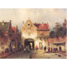 Charles Leickert - A View in a Town with Numberous Townfolk at a City-gate