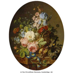 Cornelis Spaendonck - Open wicker basket of mixed flowers 2