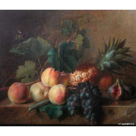 Cornelis Spaendonck - Peches, raisins et ananas sur une table de pierre