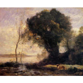 Corot, Jean-Baptiste-Camille - Pond with Dog