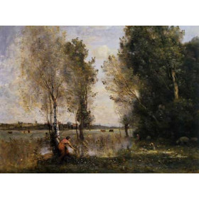 Corot, Jean-Baptiste-Camille - Woman Picking Flowers in a Pasture