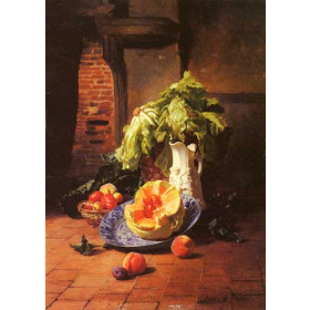 David Emile Joseph de Noter - A Still Life With A White Porcelain Pitcher, Fruit And Vegetables