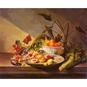 David Emile Joseph de Noter - A Still Life With Fruit And Vegetables On A Table