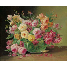 Edmond Van Coppenolle - Roses in a Glass Bowl