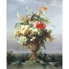 Edouard Rosenmuller - Elegant Vase of Flowers on a Ledge