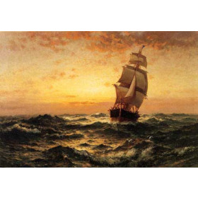 Edward Moran - Ship at Sea, Sunset