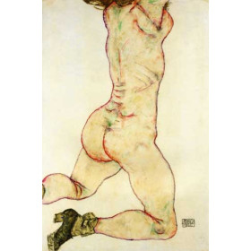 Egon Schiele - Kneeling Female Nude, Back View