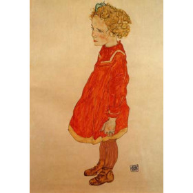 Egon Schiele - Little Girl with Blond Hair in a Red Dress