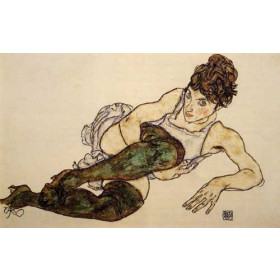 Egon Schiele - Reclining Woman with Green Stockings