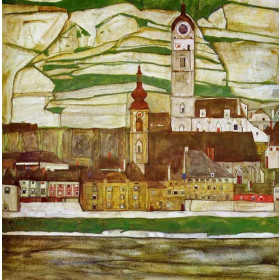 Egon Schiele - Stein on the Danube with Terraced Vineyards