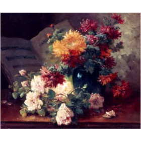 Eugene Henri Cauchois - Chrysanthemums and Roses