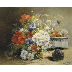 Eugene Henri Cauchois - Still Life of Cornflowers, Poppies and Violets