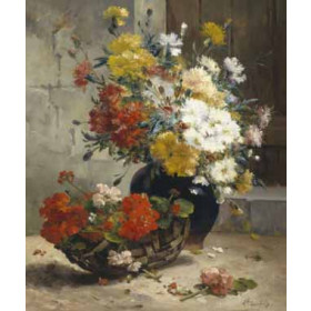 Eugene Henri Cauchois - Still Life of Summer Flowers