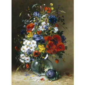 Eugene Henri Cauchois - Summer Flowers in a Glass Vase