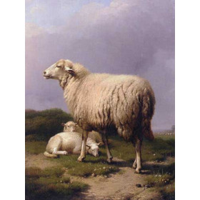 Eugene Joseph Verboeckhoven - Ewe with Two Lambs